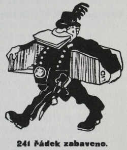 policejn konfiskace asopisu Karikatury - kresba Josefa Lady